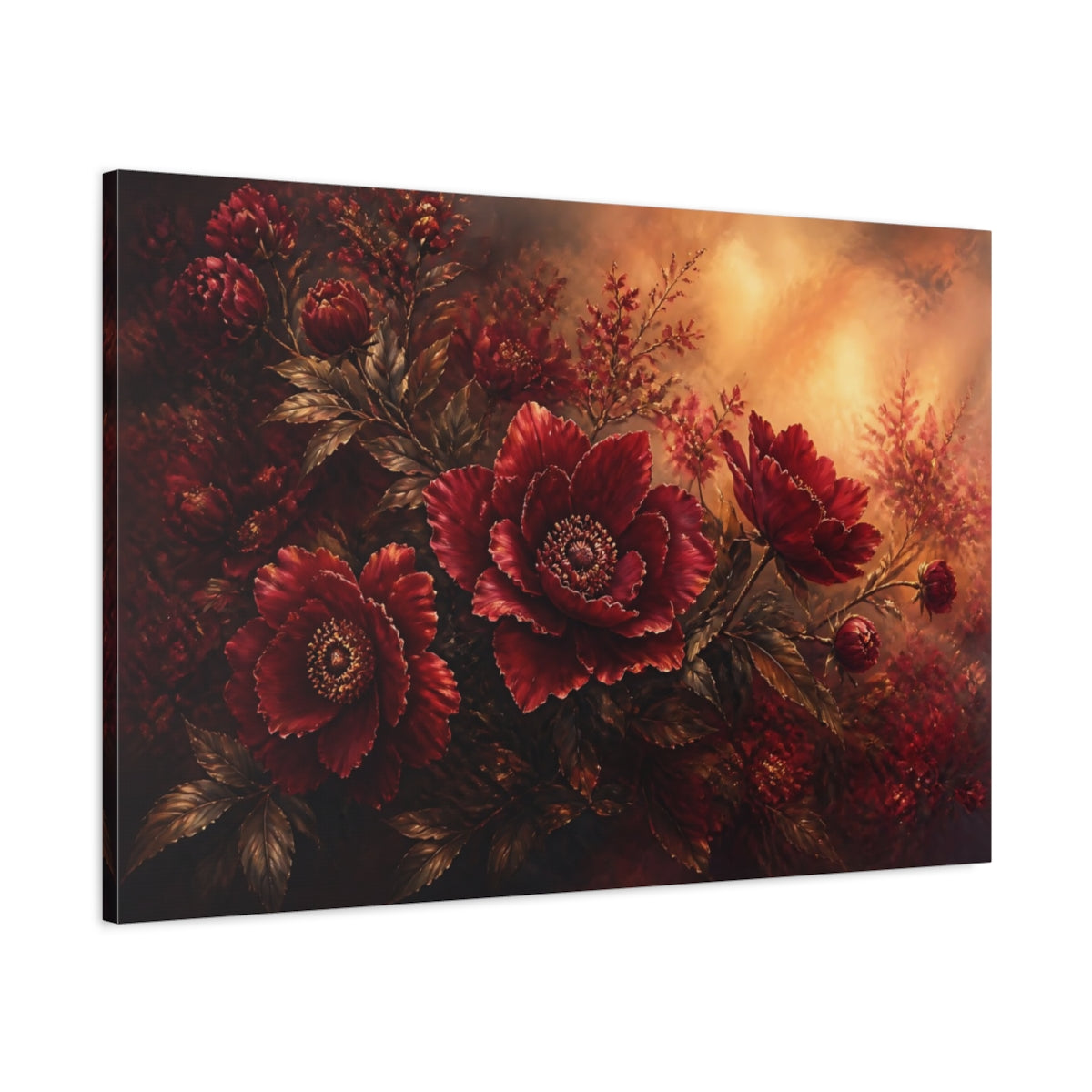 Main Mockup. Deep Ruby Peony Bouquet shown as canvas print