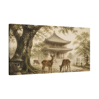 Side Mockup 1. Deer At Temple shown as canvas print