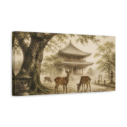 Side Mockup 3. Deer At Temple shown as canvas print