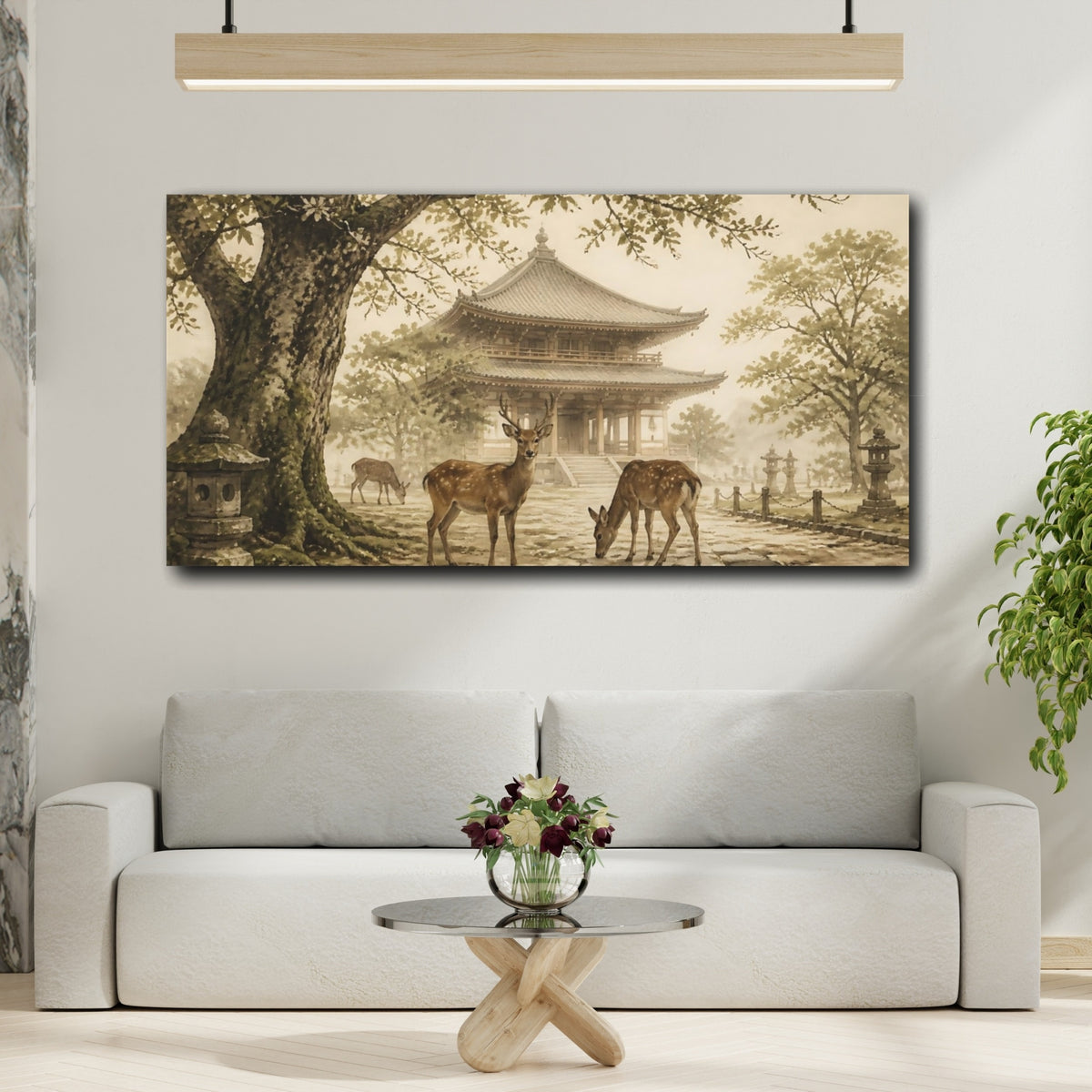 Mockup 2. Deer At Temple shown as canvas print