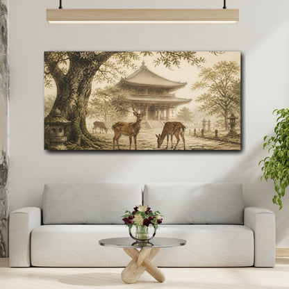 Mockup 2. Deer At Temple shown as canvas print