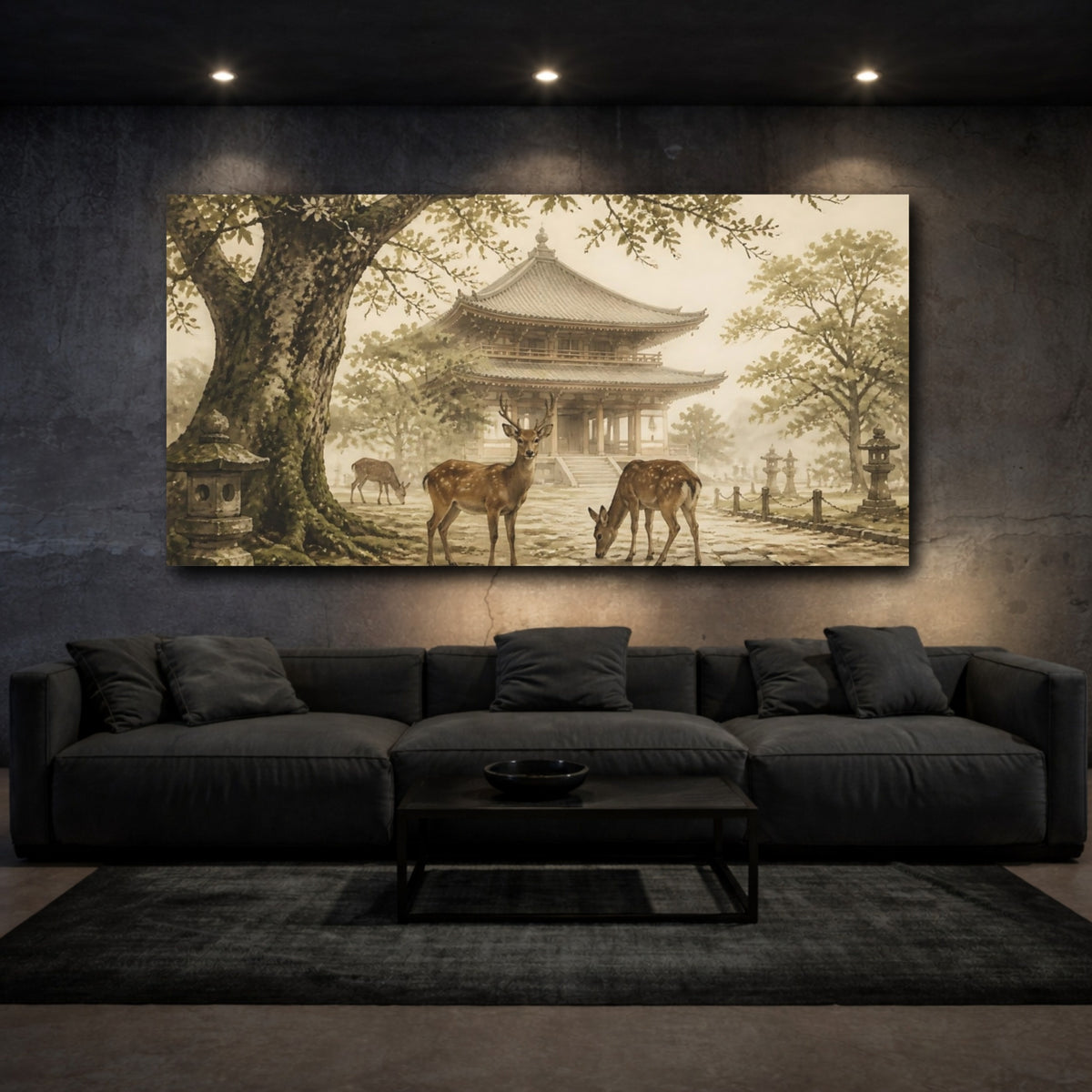 Mockup 3. Deer At Temple shown as canvas print