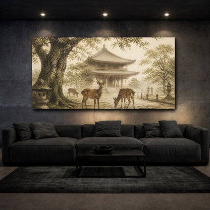 Mockup 3. Deer At Temple shown as canvas print
