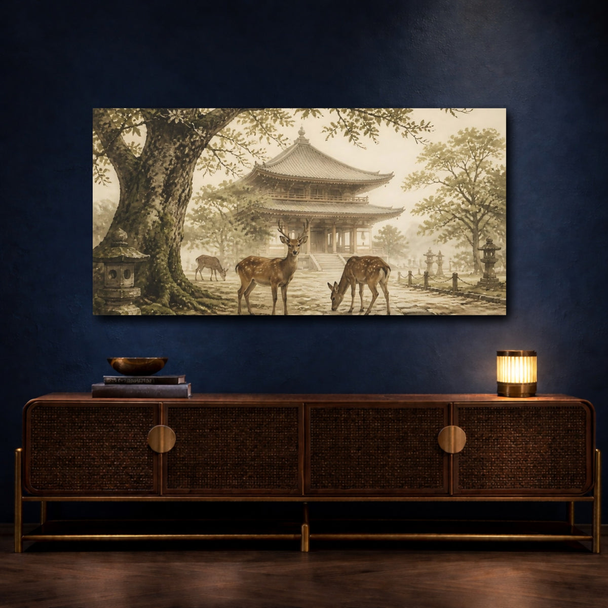 Mockup 4. Deer At Temple shown as canvas print