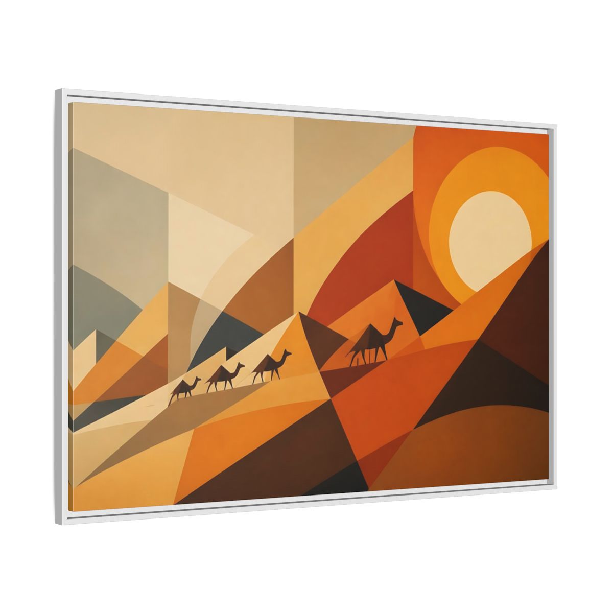 Side Mockup 7. Desert Caravan Sunset shown as framed canvas print