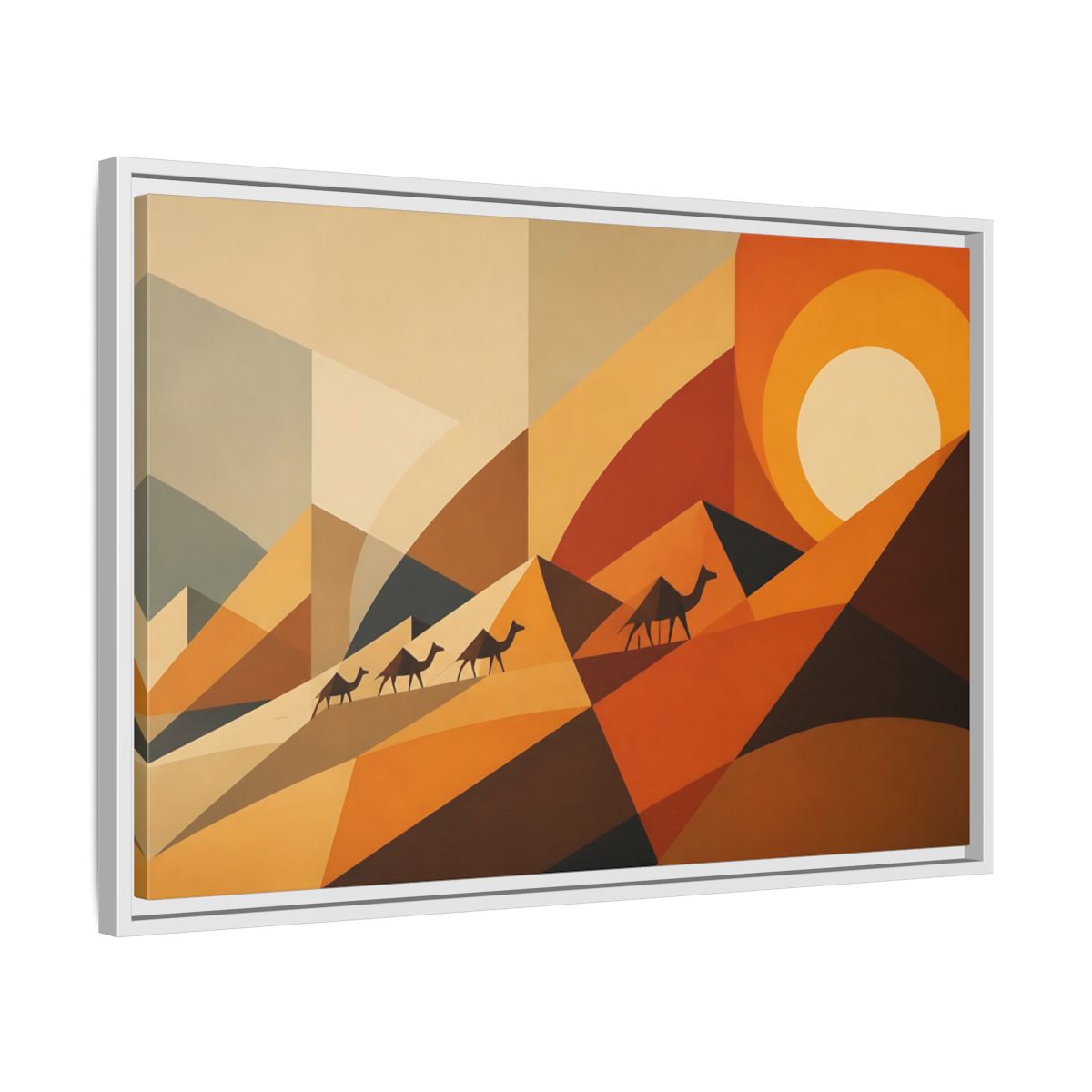 Side Mockup 10. Desert Caravan Sunset shown as framed canvas print