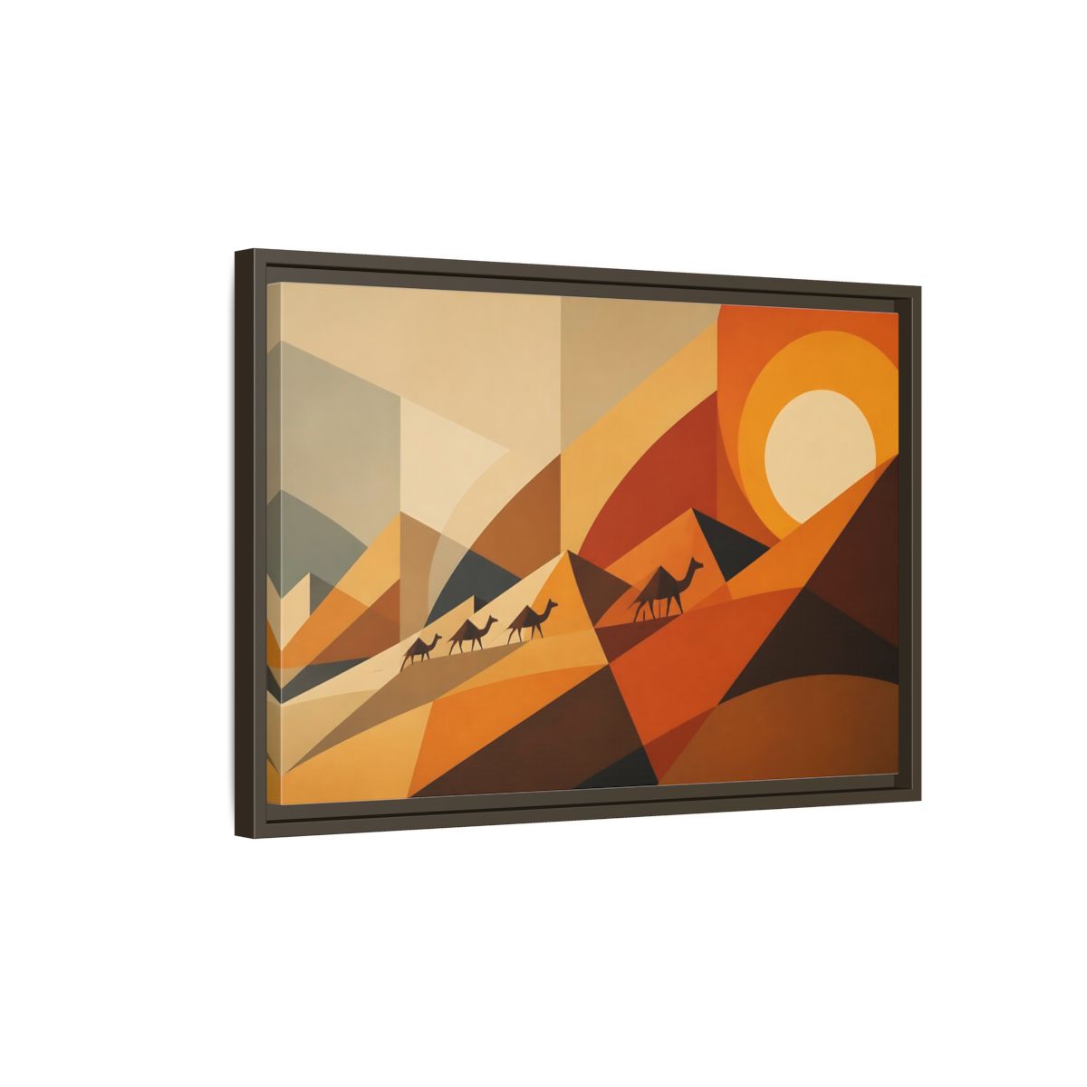 Side Mockup 2. Desert Caravan Sunset shown as framed canvas print