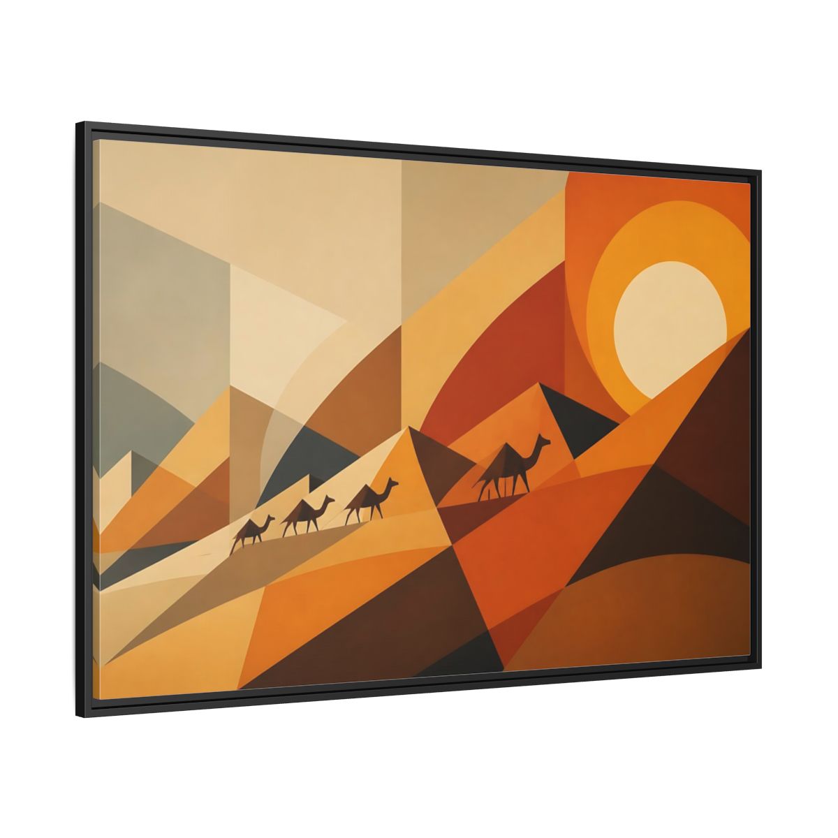 Side Mockup 12. Desert Caravan Sunset shown as framed canvas print