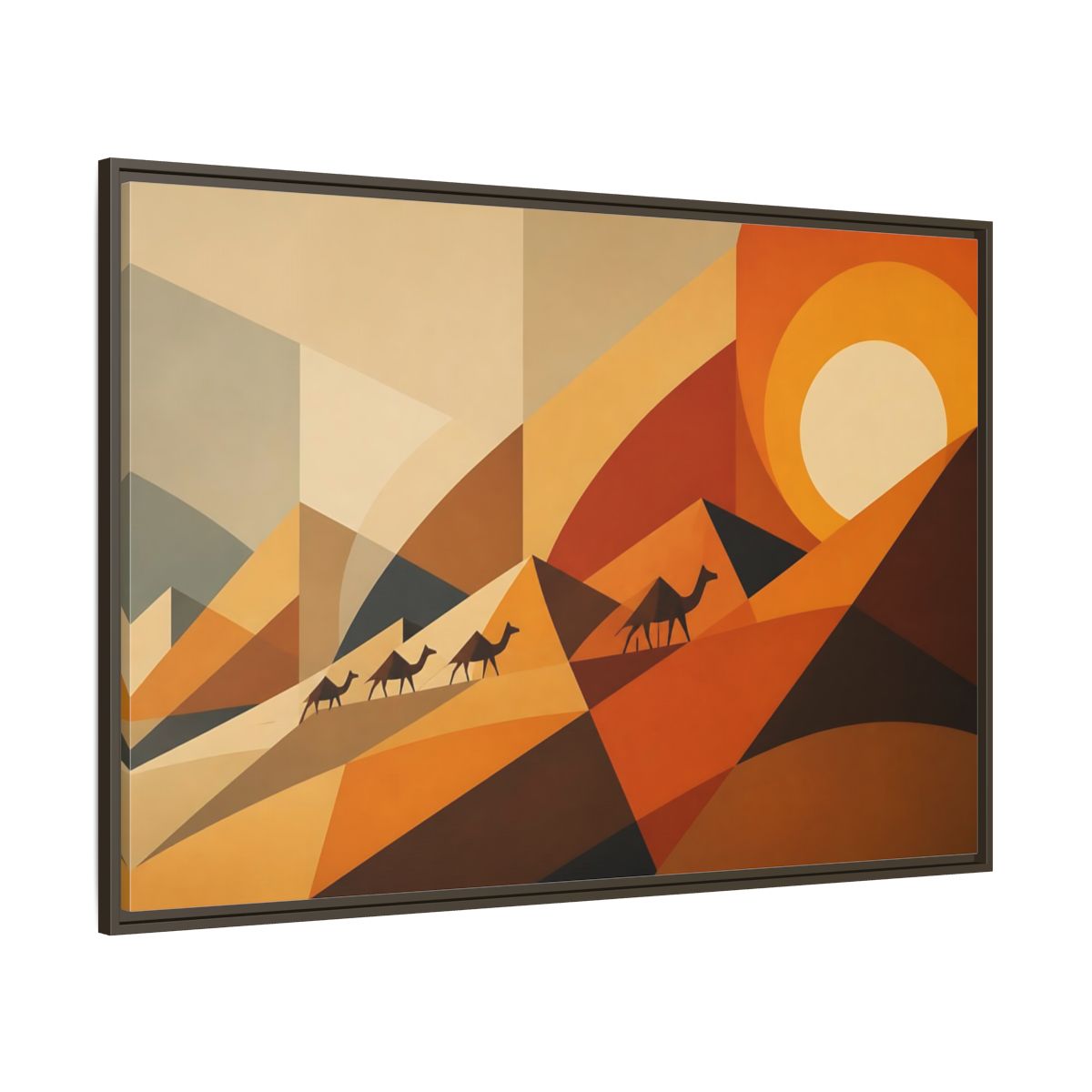 Side Mockup 8. Desert Caravan Sunset shown as framed canvas print