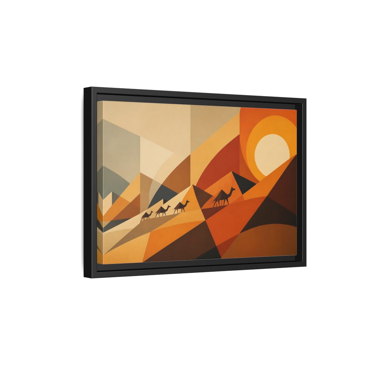 Side Mockup 6. Desert Caravan Sunset shown as framed canvas print