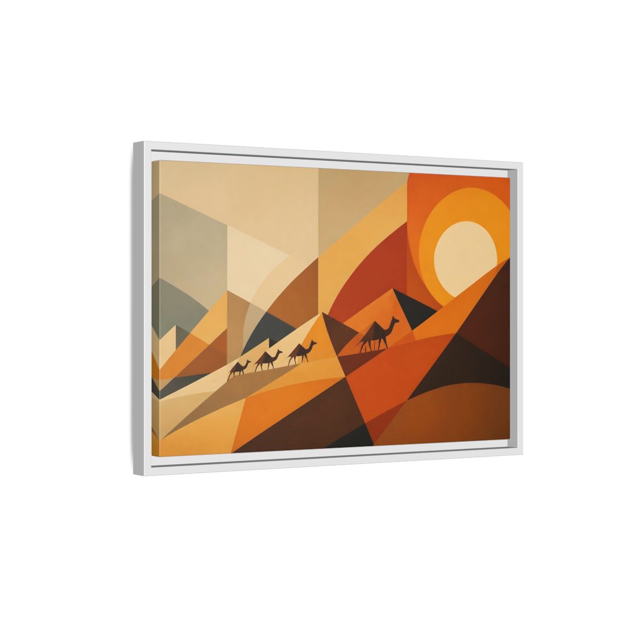 Side Mockup 1. Desert Caravan Sunset shown as framed canvas print