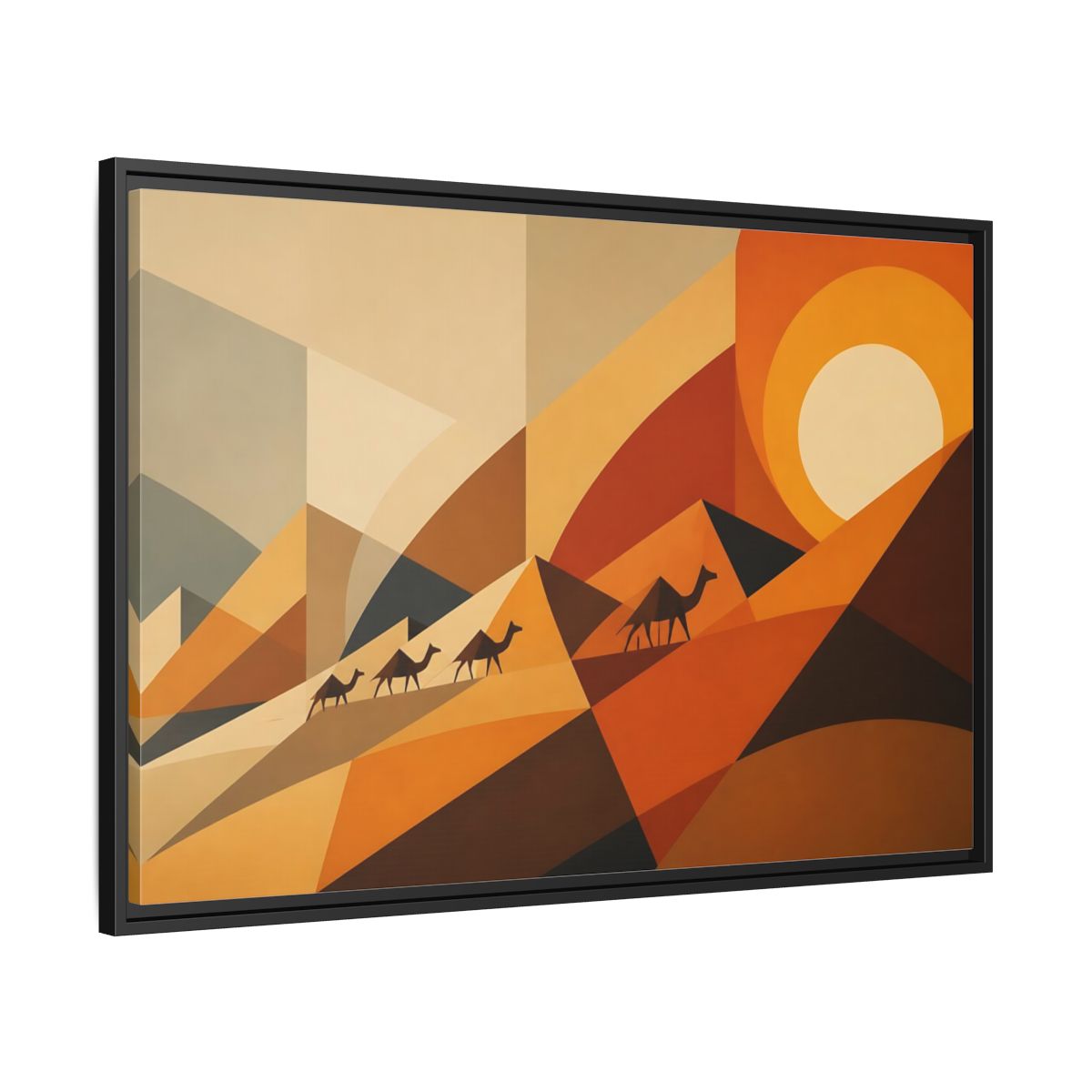 Side Mockup 13. Desert Caravan Sunset shown as framed canvas print