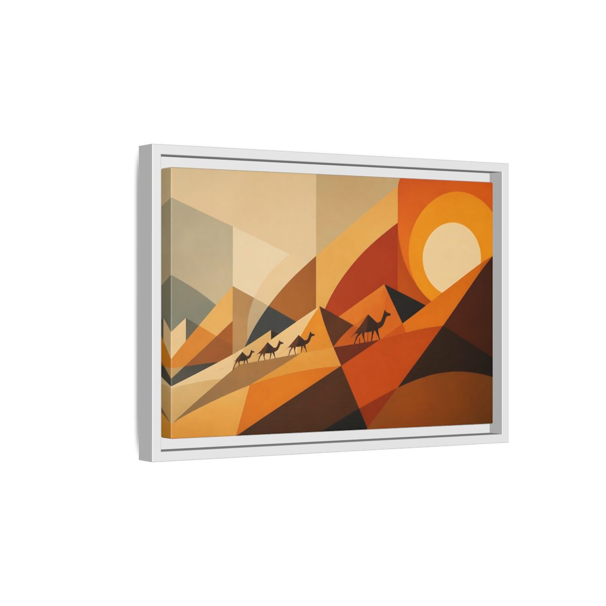 Side Mockup 4. Desert Caravan Sunset shown as framed canvas print