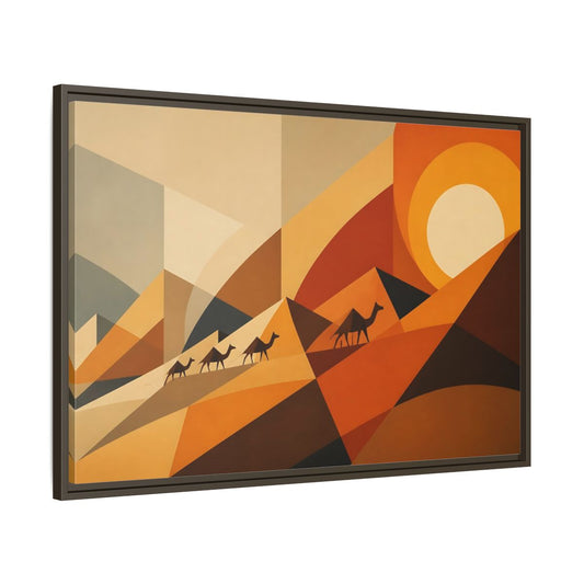 Main Mockup. Desert Caravan Sunset shown as framed canvas print