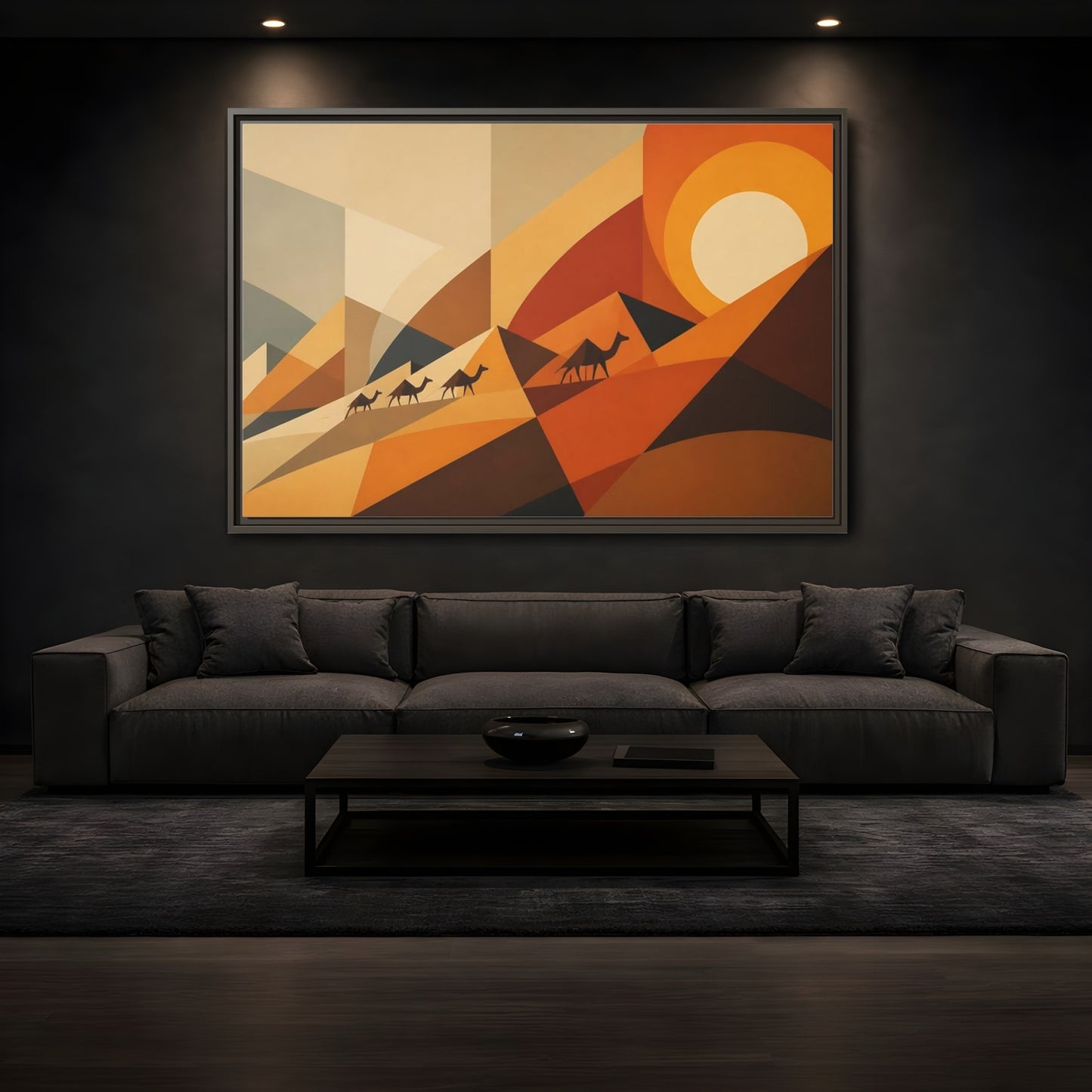 Mockup 3. Desert Caravan Sunset shown as framed canvas print