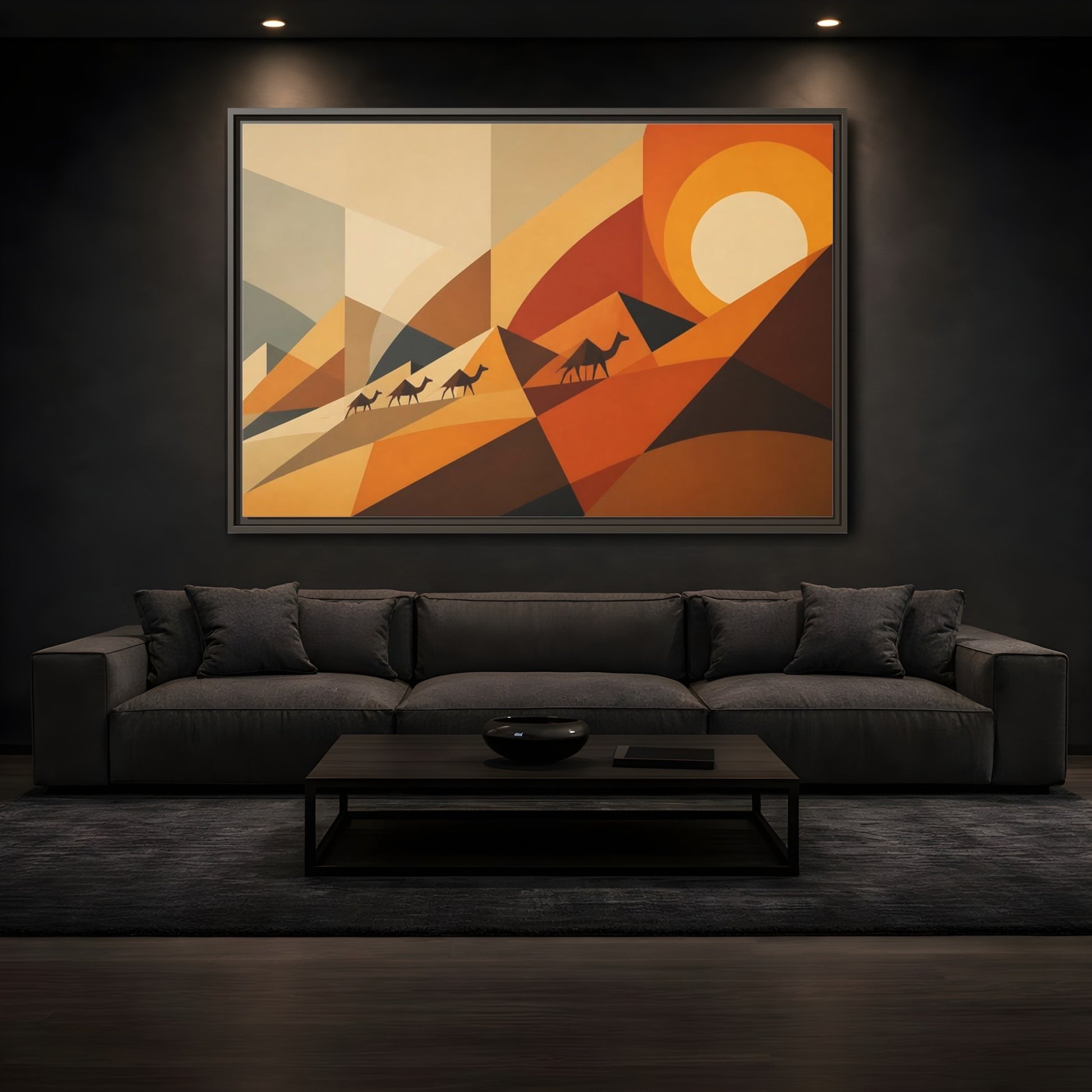 Mockup 3. Desert Caravan Sunset shown as framed canvas print