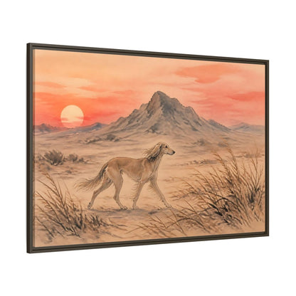 Side Mockup 8. Desert Dog At Sunset shown as framed canvas print