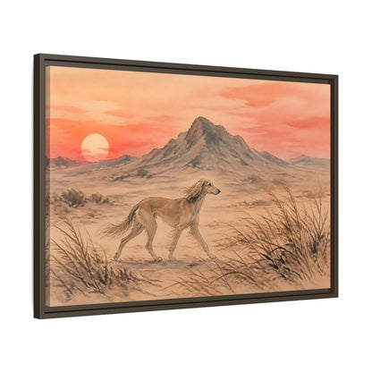 Side Mockup 11. Desert Dog At Sunset shown as framed canvas print