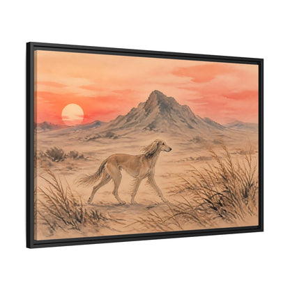 Side Mockup 13. Desert Dog At Sunset shown as framed canvas print