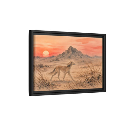 Side Mockup 6. Desert Dog At Sunset shown as framed canvas print