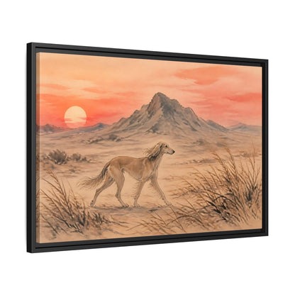 Side Mockup 14. Desert Dog At Sunset shown as framed canvas print
