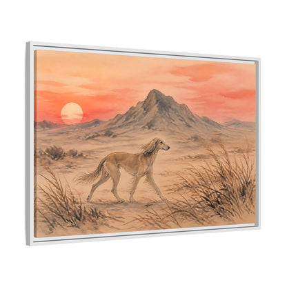 Side Mockup 9. Desert Dog At Sunset shown as framed canvas print