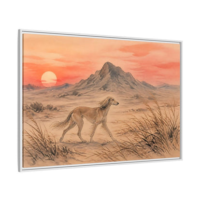 Side Mockup 7. Desert Dog At Sunset shown as framed canvas print
