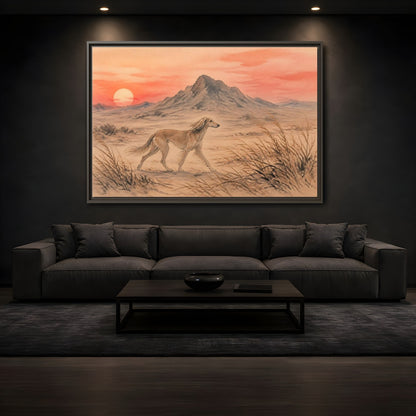 Mockup 3. Desert Dog At Sunset shown as framed canvas print