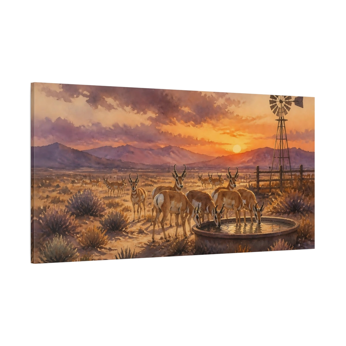 Side Mockup 2. Desert Pronghorn Sunset shown as canvas print