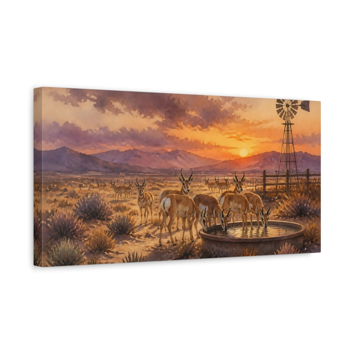 Side Mockup 3. Desert Pronghorn Sunset shown as canvas print