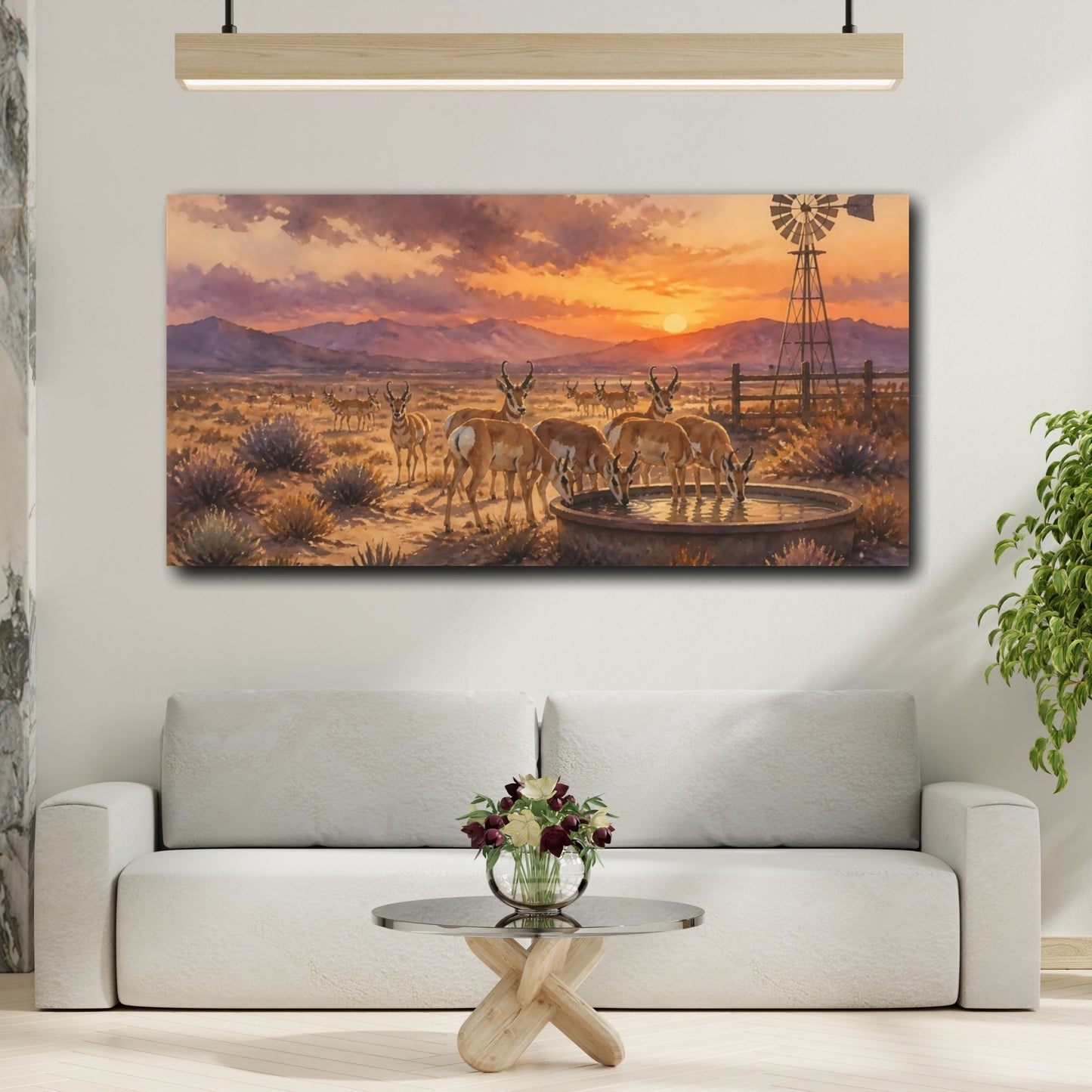 Mockup 2. Desert Pronghorn Sunset shown as canvas print