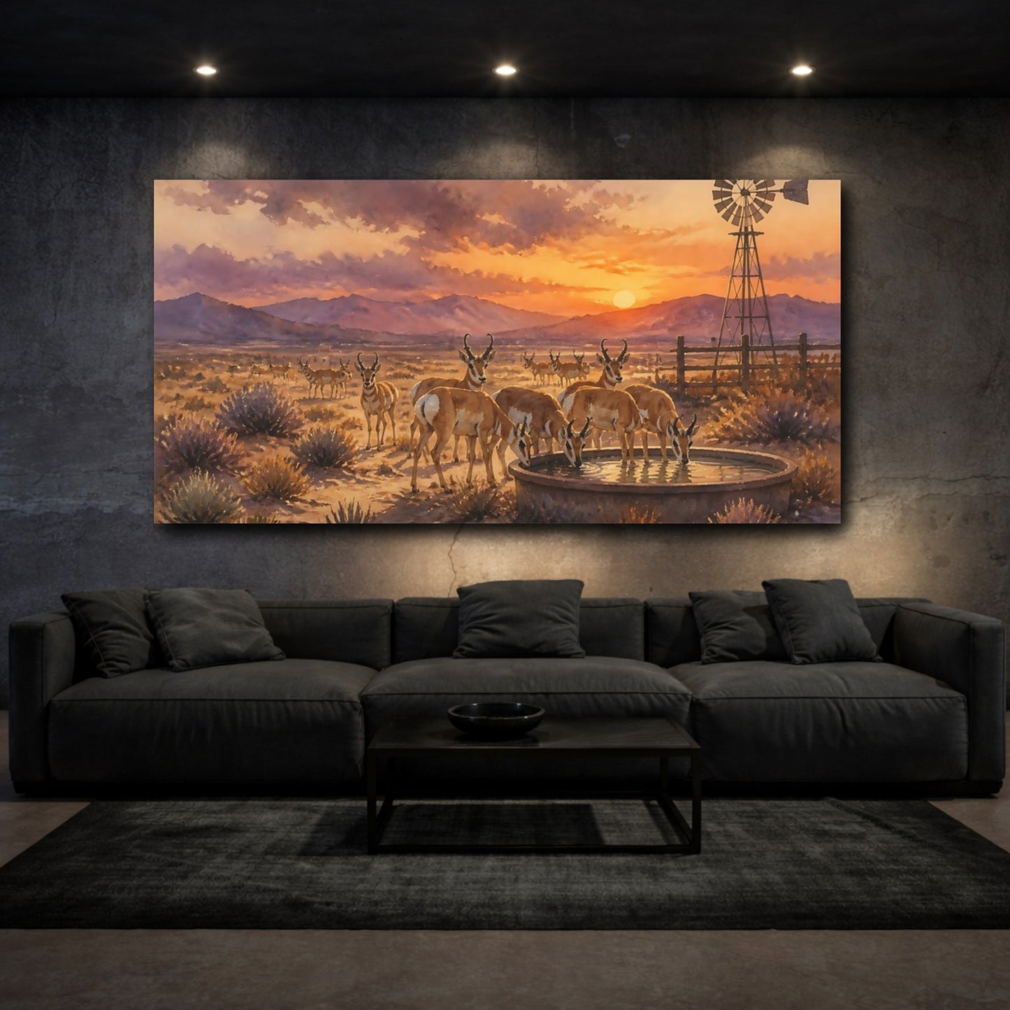 Mockup 3. Desert Pronghorn Sunset shown as canvas print