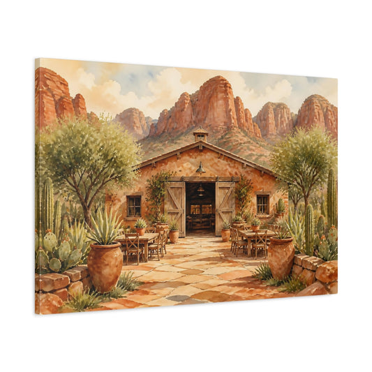 Main Mockup. Desert Ranch Courtyard shown as canvas print