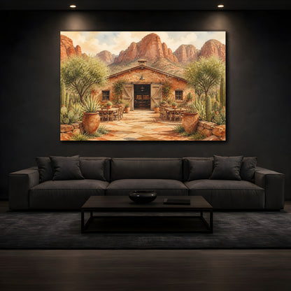 Mockup 3. Desert Ranch Courtyard shown as canvas print