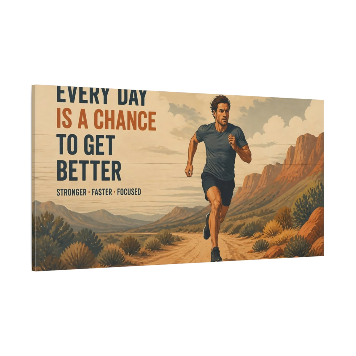 Side Mockup 2. Desert Trail Runner Motivation shown as canvas print