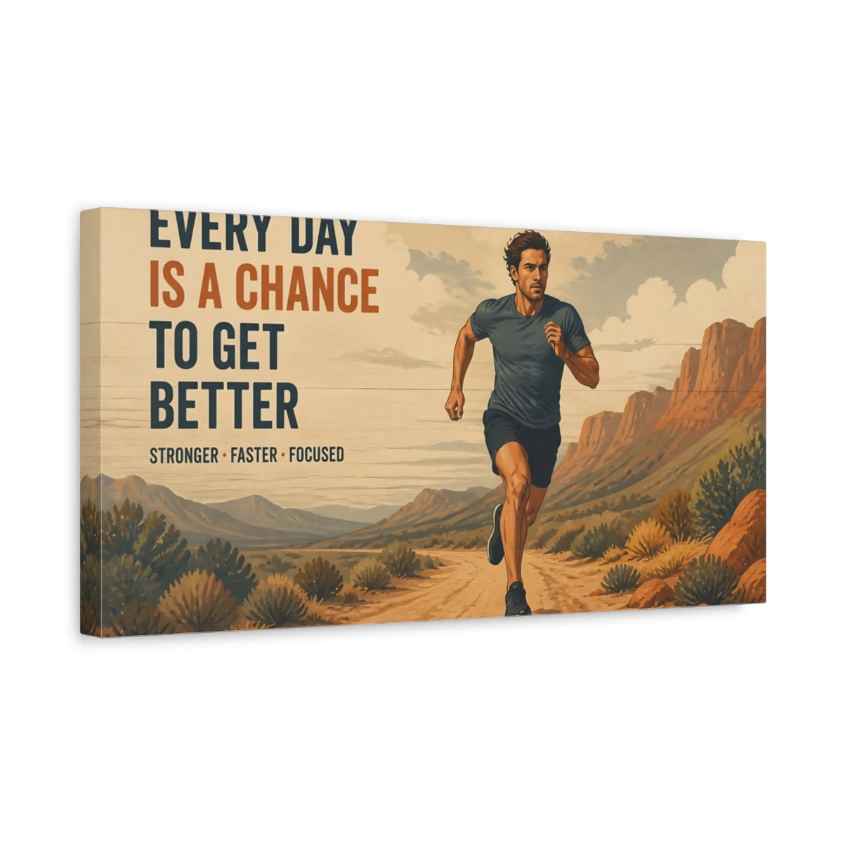 Side Mockup 3. Desert Trail Runner Motivation shown as canvas print