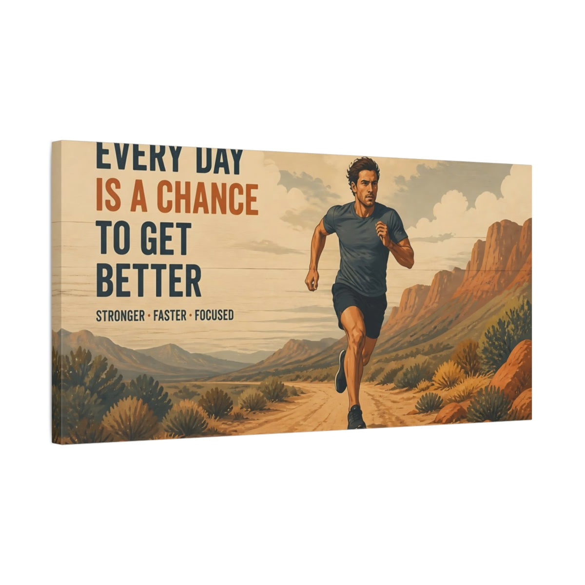 Side Mockup 1. Desert Trail Runner Motivation shown as canvas print