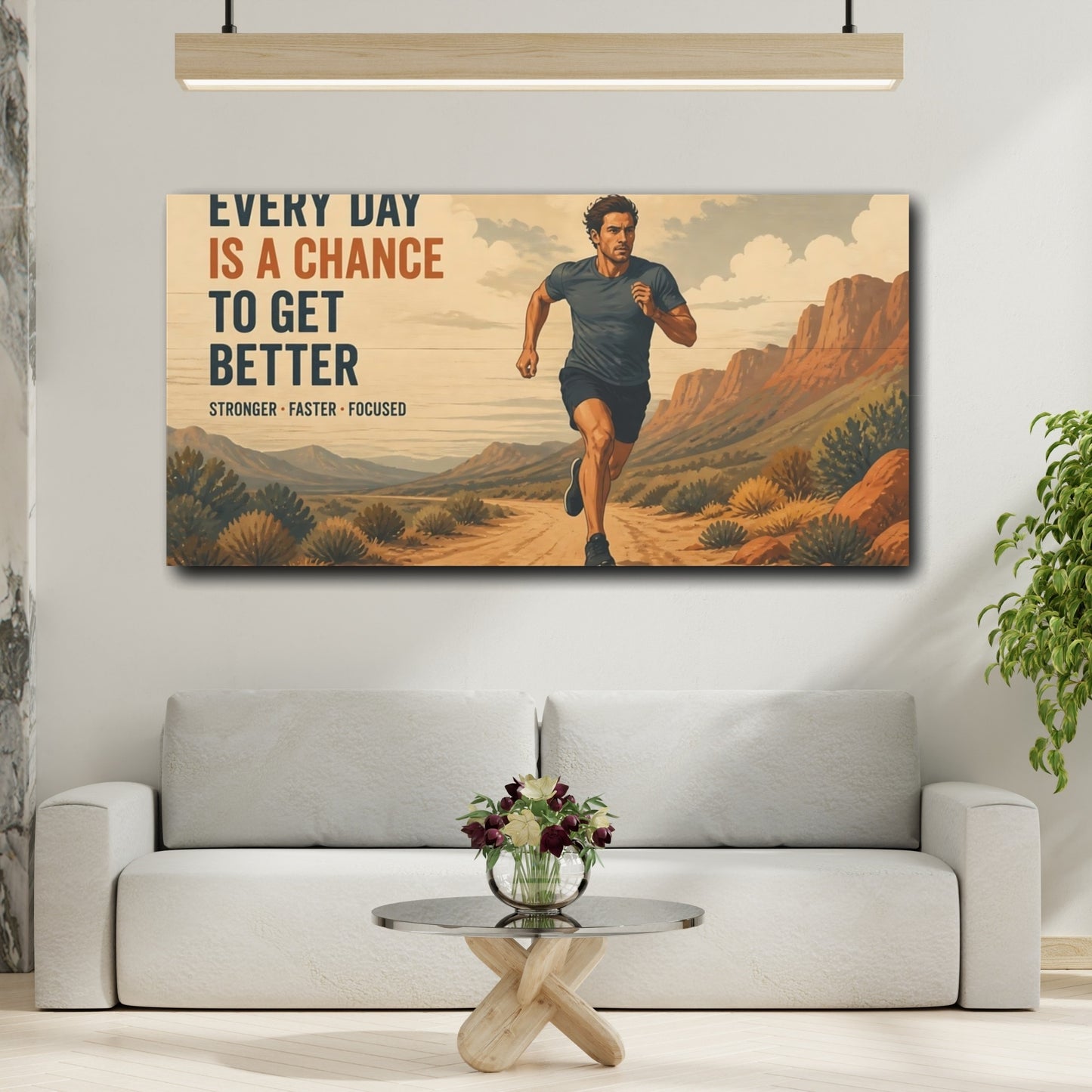 Mockup 2. Desert Trail Runner Motivation shown as canvas print