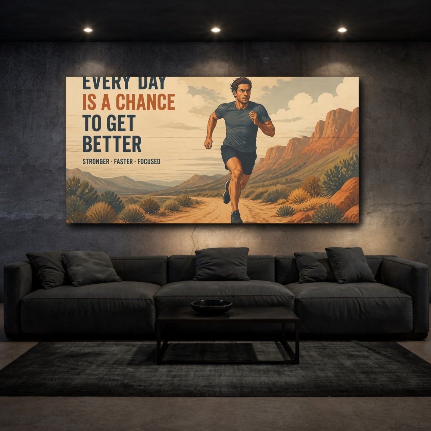 Mockup 3. Desert Trail Runner Motivation shown as canvas print