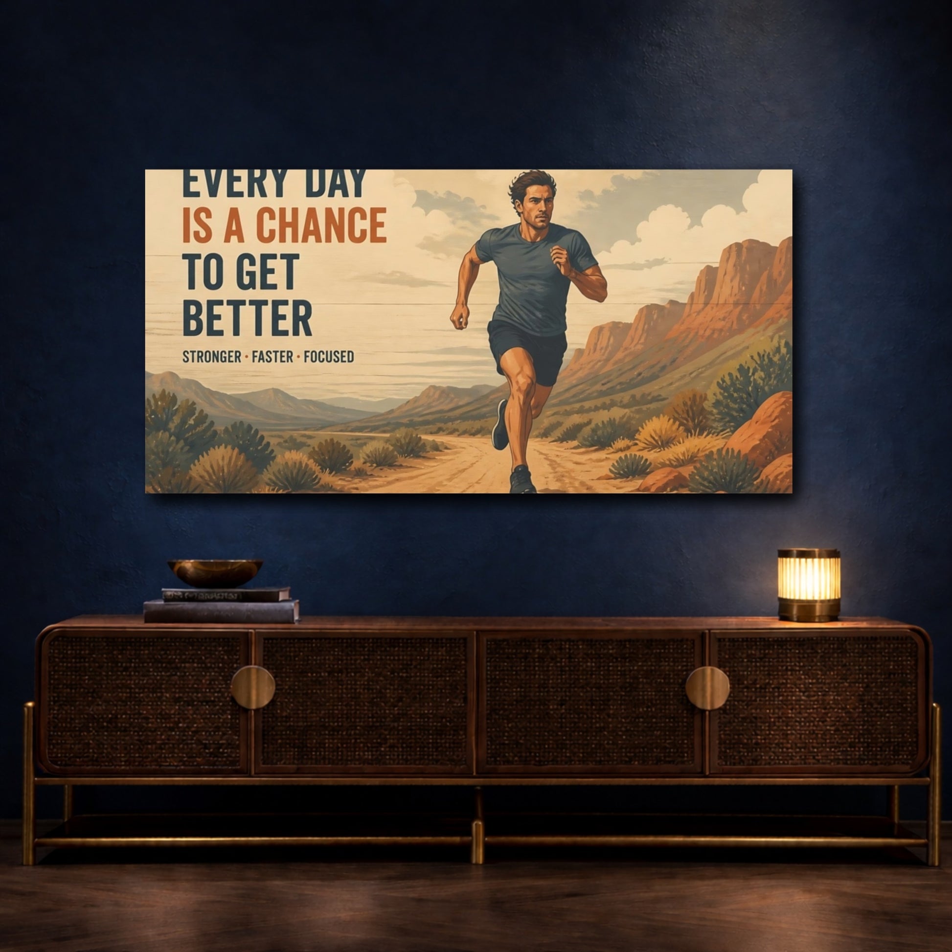 Mockup 4. Desert Trail Runner Motivation shown as canvas print