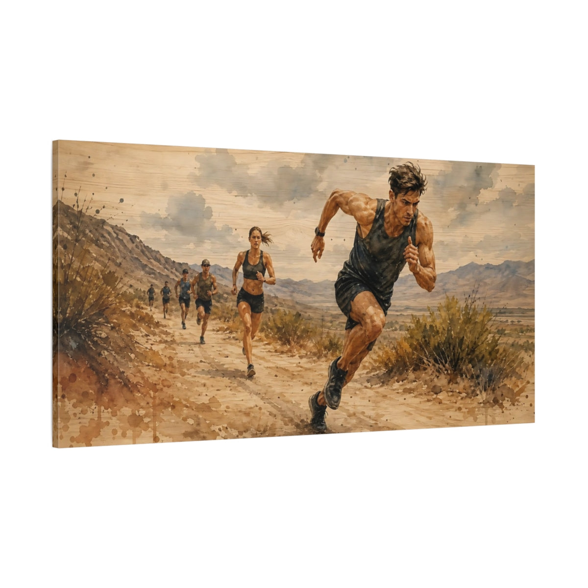 Side Mockup 2. Desert Trail Runners shown as canvas print