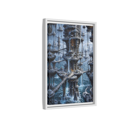 Side Mockup 4. Detailed Floating Tower City shown as framed canvas print