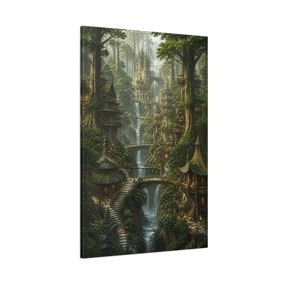Side Mockup 1. Detailed Forest Treehouses shown as canvas print