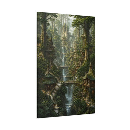 Side Mockup 1. Detailed Forest Treehouses shown as canvas print