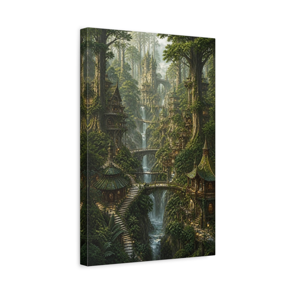 Side Mockup 4. Detailed Forest Treehouses shown as canvas print