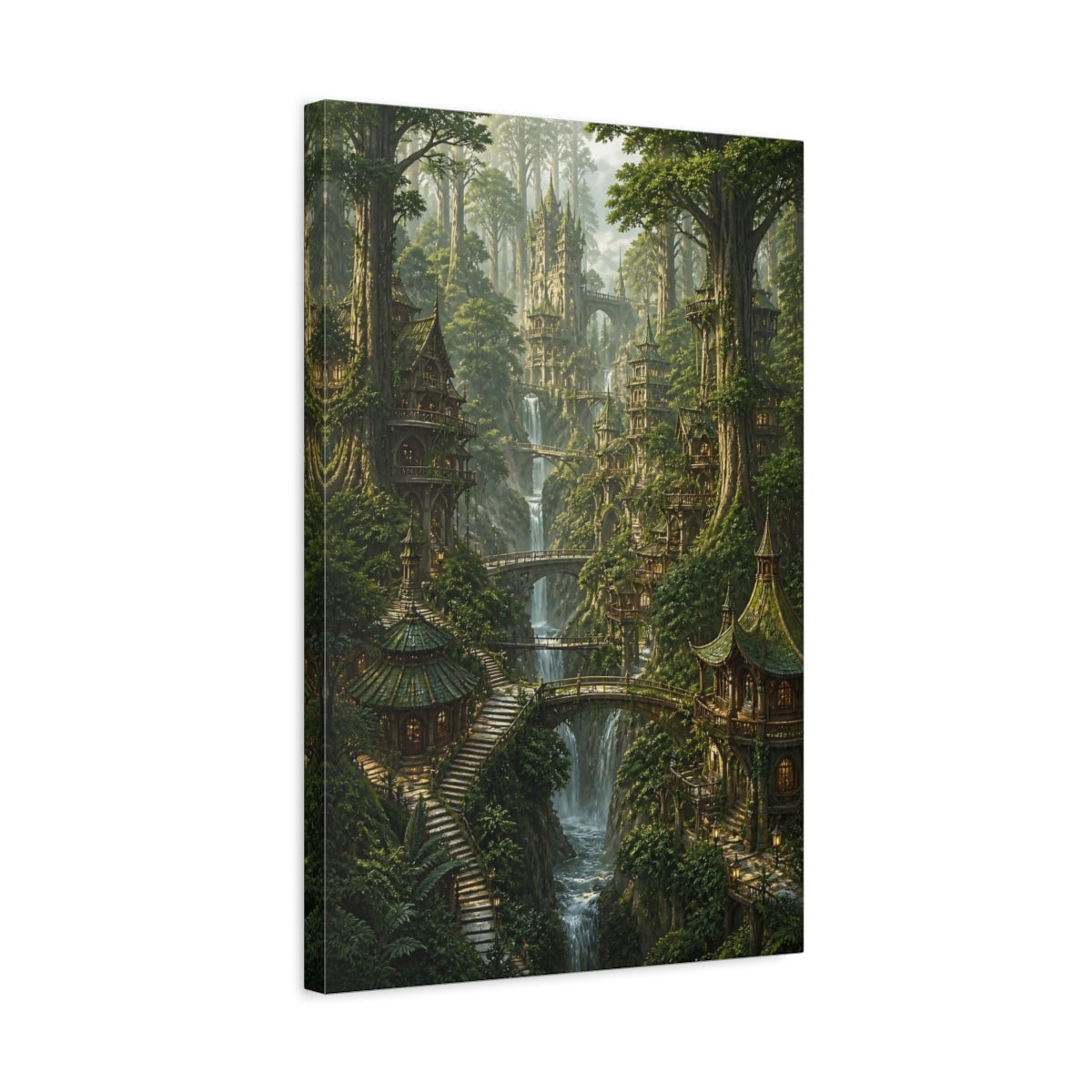 Side Mockup 3. Detailed Forest Treehouses shown as canvas print