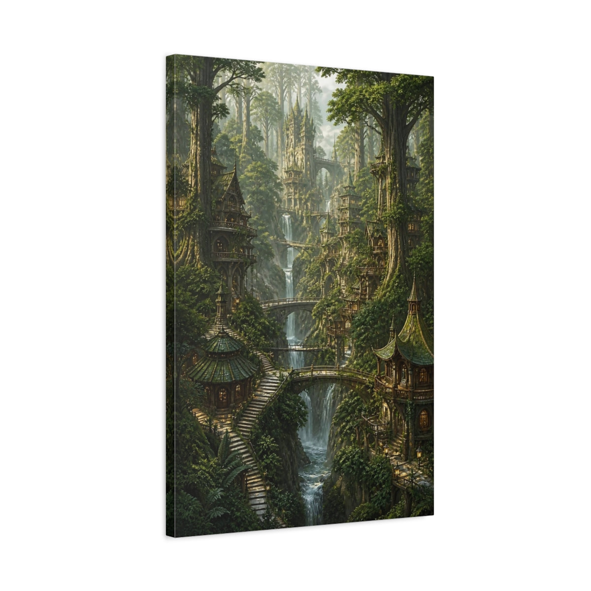 Side Mockup 2. Detailed Forest Treehouses shown as canvas print