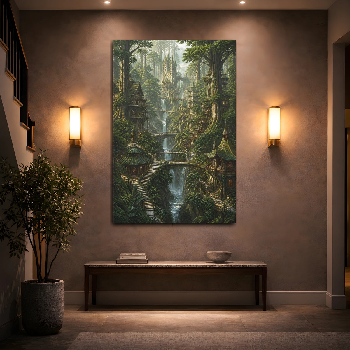 Mockup 2. Detailed Forest Treehouses shown as canvas print