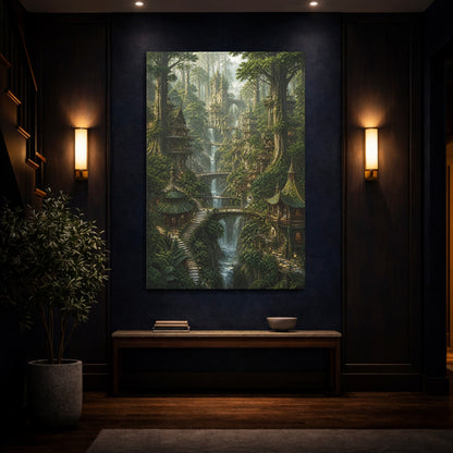Mockup 4. Detailed Forest Treehouses shown as canvas print