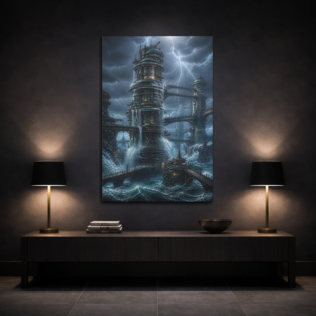 Mockup 3. Detailed Ocean Tower shown as canvas print